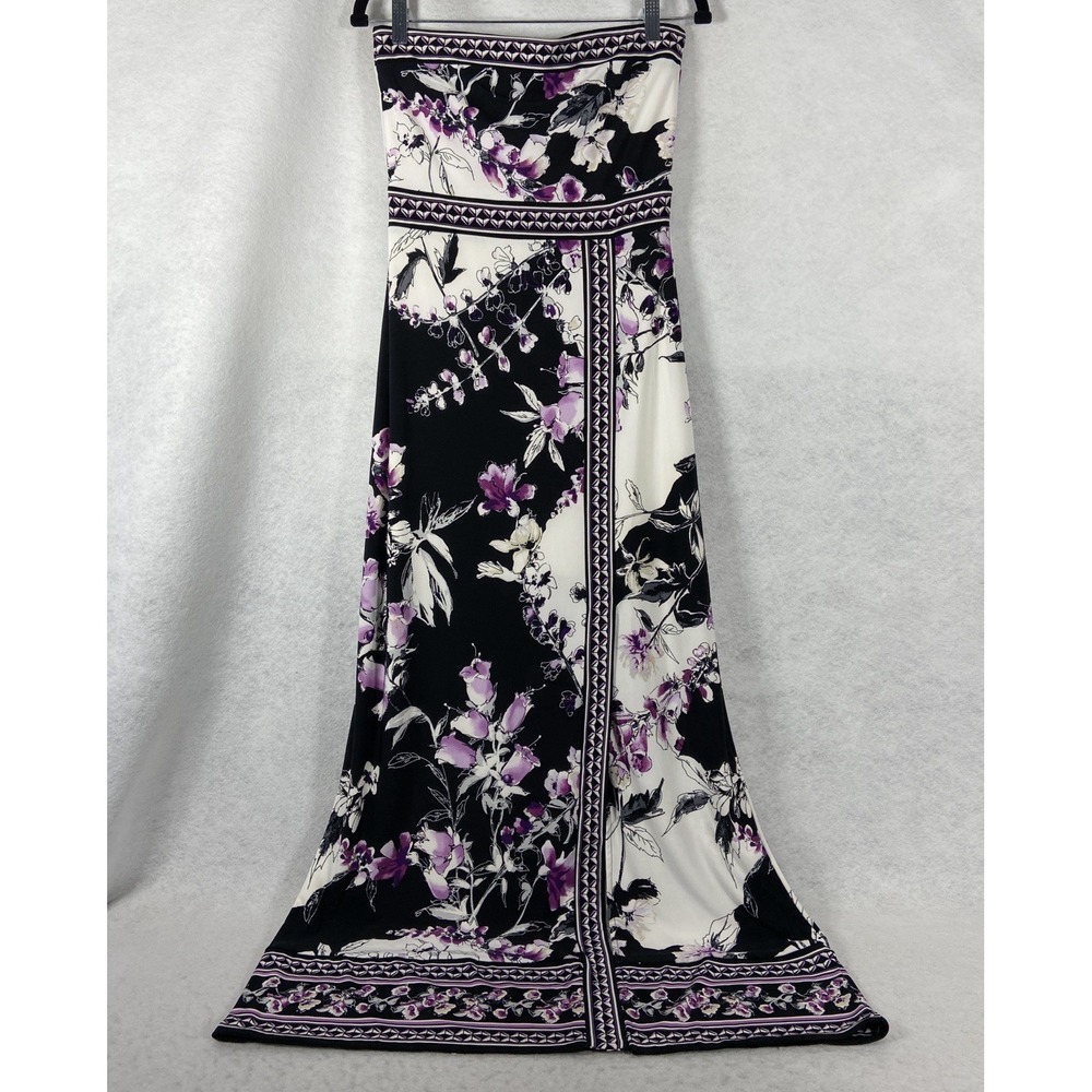 White House Black Market Maxi Dress Women's‎ XS Black White Strapless Floral EUC